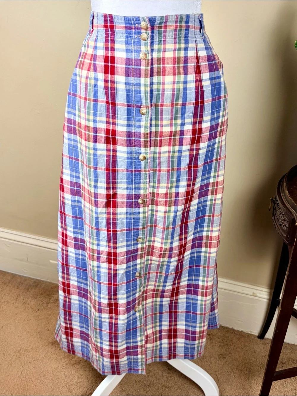 VTG Pendleton 100% Cotton 1992 Release Plaid Button Front Skirt Set Size M / 10
